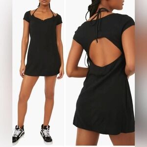 FREE PEOPLE Vivi Mini Dress Black Open Back Stretch Cotton Beach small